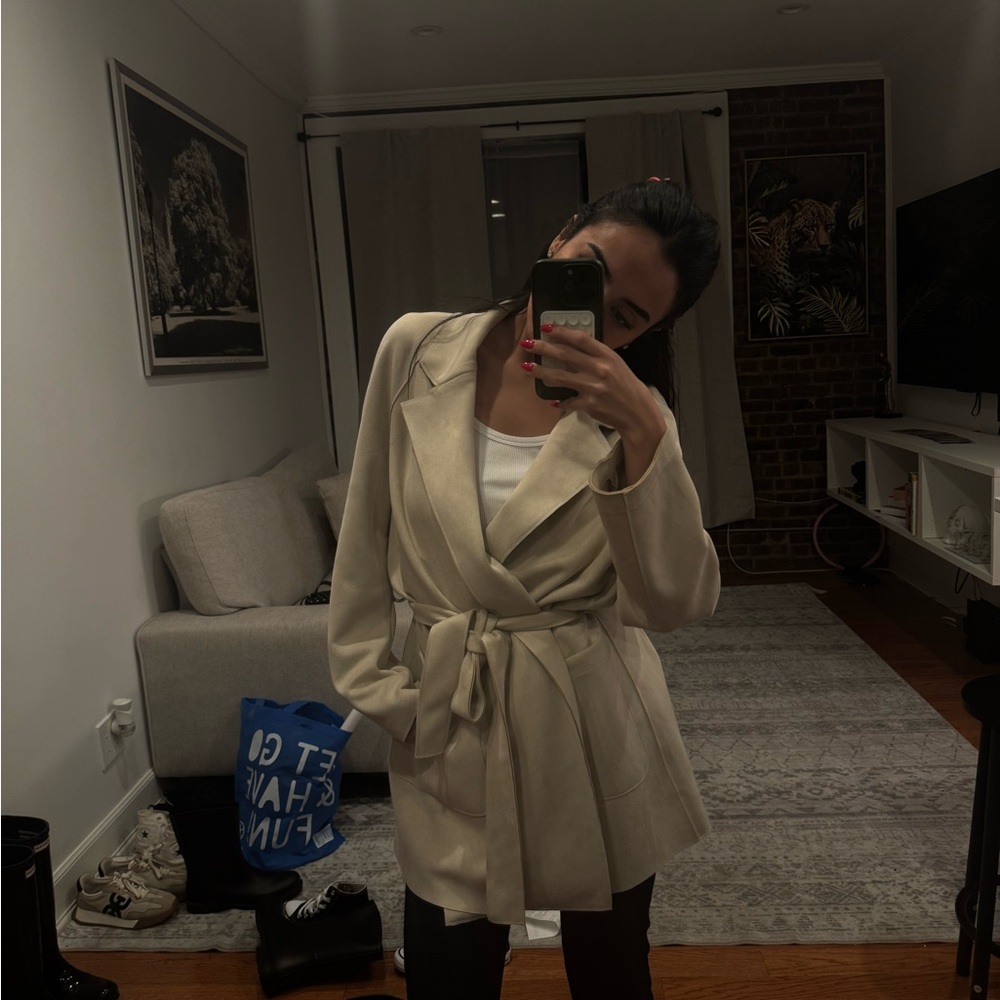 Cream Belted Blazer